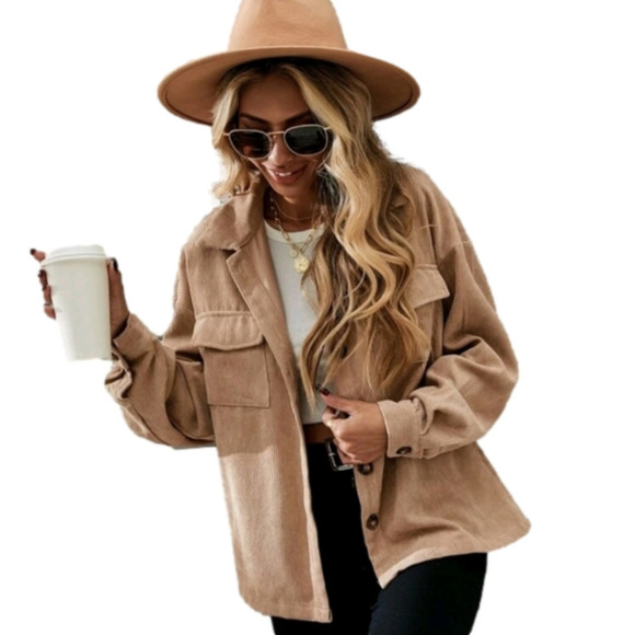 SHEIN Jackets & Blazers - 💥2 for $15💥 Shein Flap Pocket Drop Shoulder Corduroy Cropped Jacket sz M